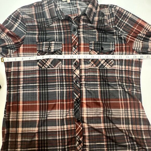 Urban Girl Plaid Shirt XL Brown Burgundy Button Up Y2K Fall Layering Grunge - Picture 5 of 10
